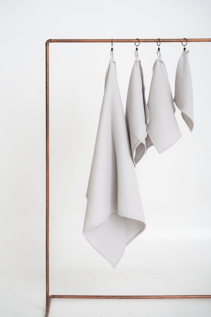 Kids’ Waffle Cotton Towel Collection (Light Grey) – 100% Cotton, Handmade - Tiny Tugz™