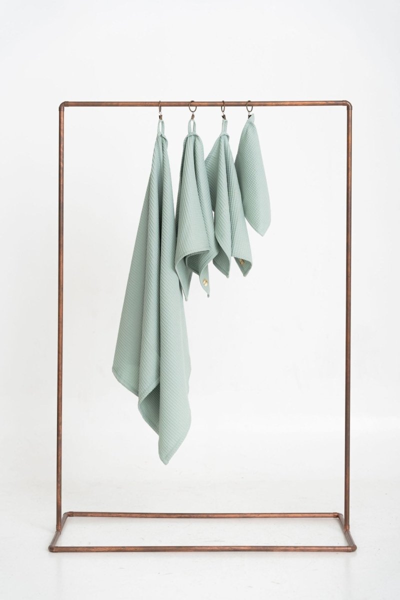 Kids’ Waffle Cotton Towel Collection (Sage Green) – 100% Cotton, Handmade - Tiny Tugz™