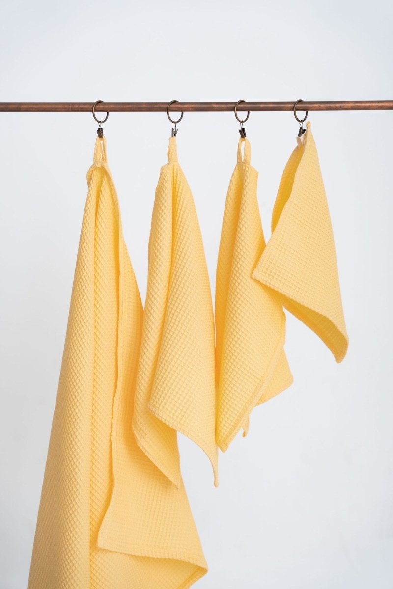 Kids’ Waffle Cotton Towel Collection (Yellow) – 100% Cotton, Handmade - Tiny Tugz™