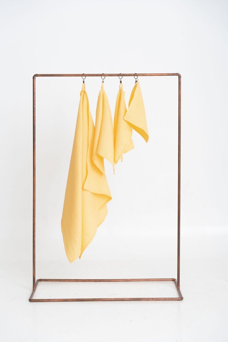 Kids’ Waffle Cotton Towel Collection (Yellow) – 100% Cotton, Handmade - Tiny Tugz™