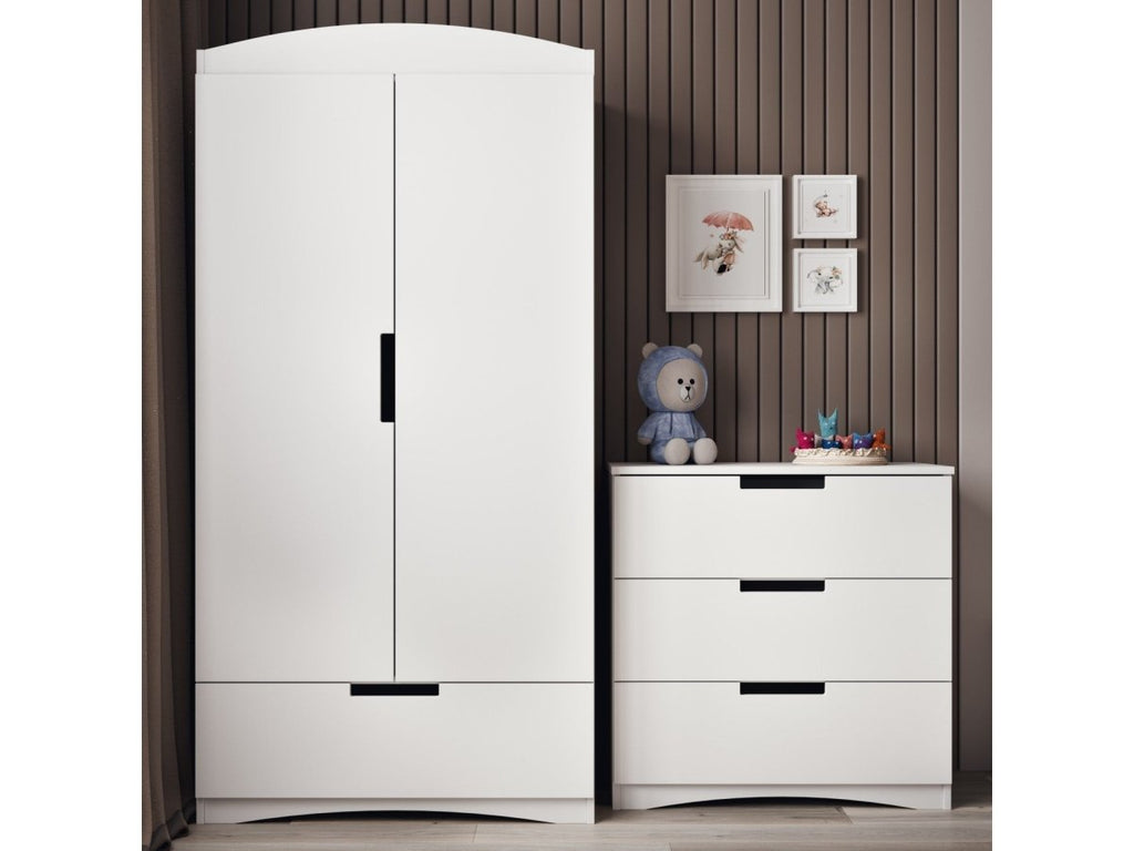 Kids' Wardrobe Classic - Rail, Shelves & Drawer - White - Tiny Tugz™
