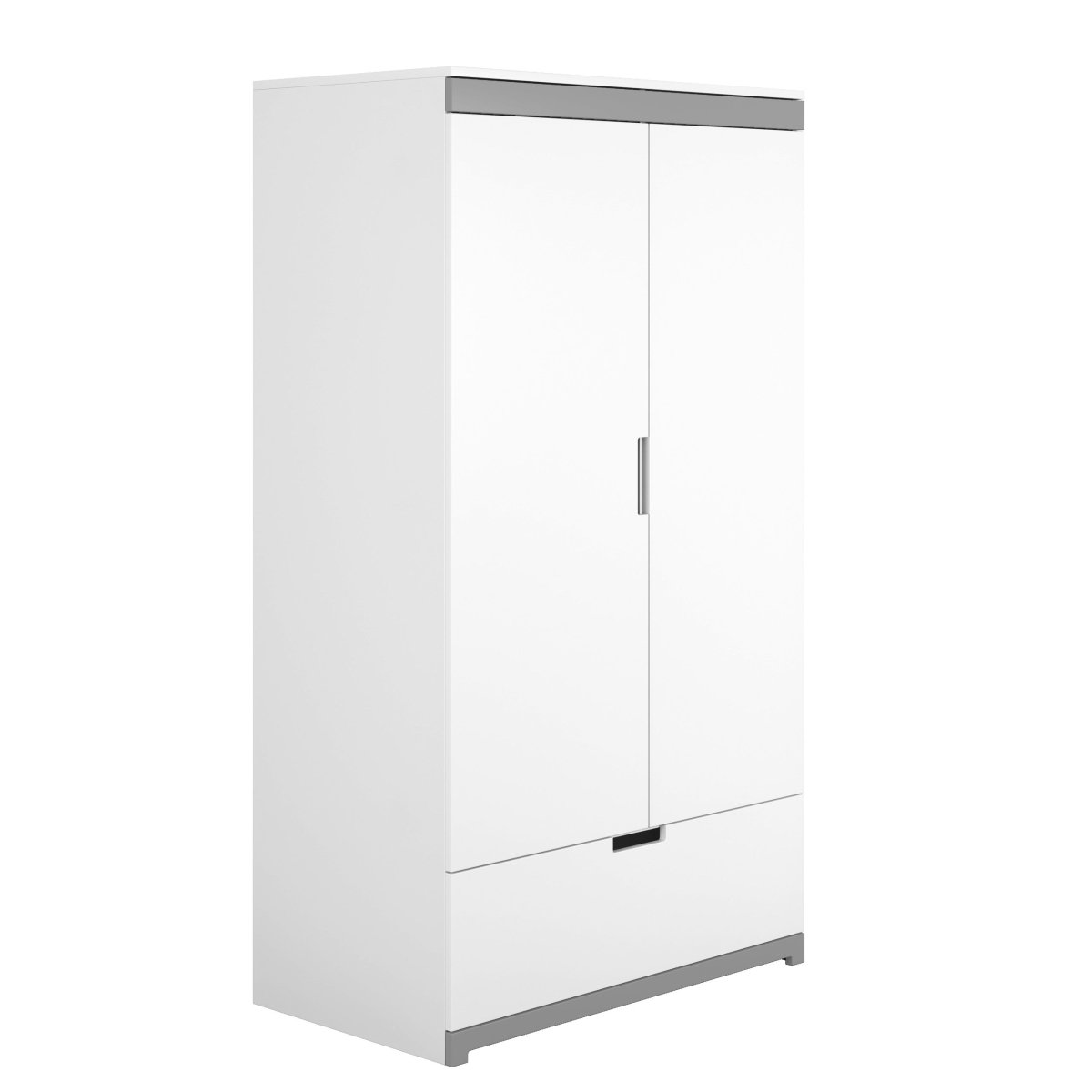 Kids' Wardrobe Tomi - Rail, Shelves & Drawer - White & Grey - Tiny Tugz™