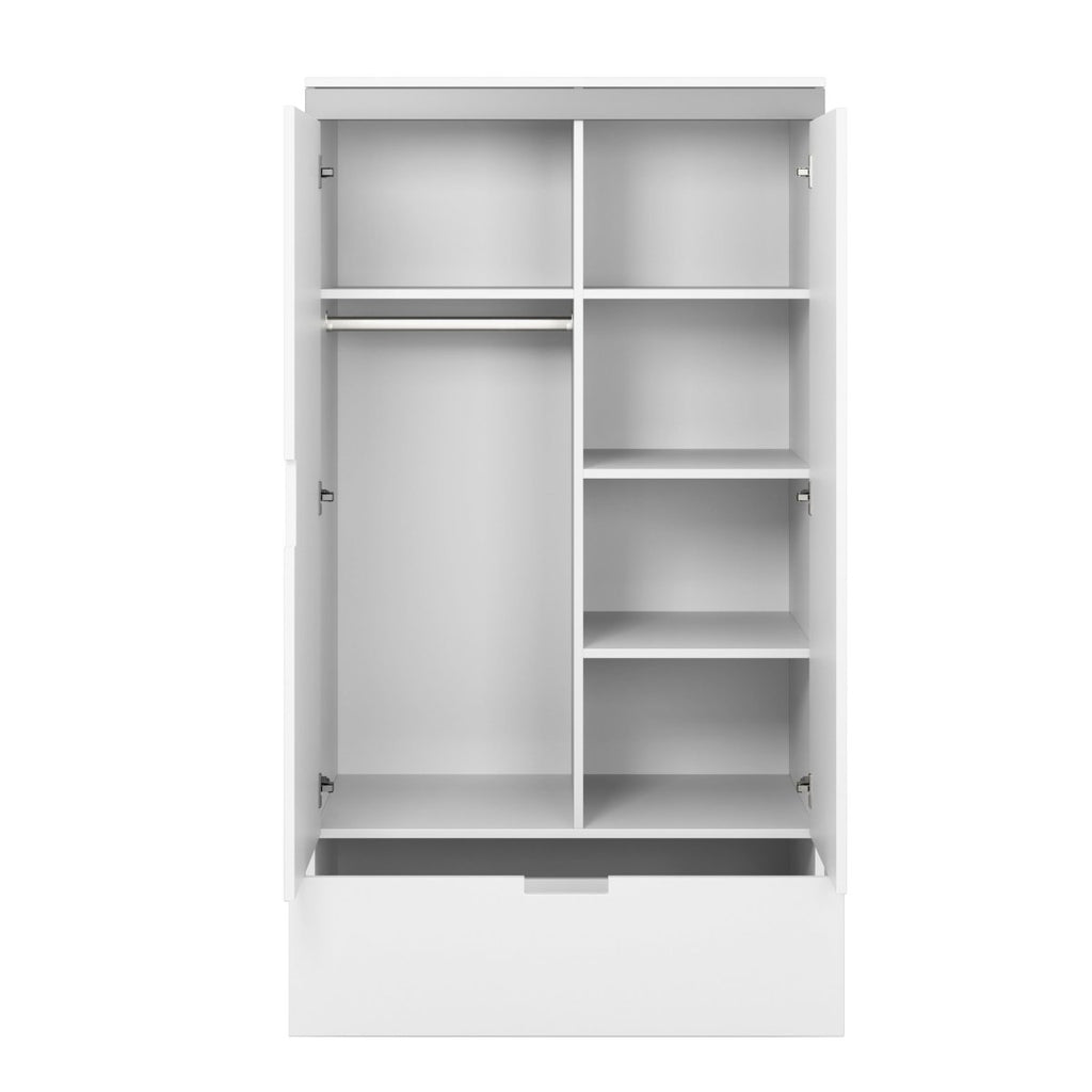 Kids' Wardrobe Tomi - Rail, Shelves & Drawer - White & Grey - Tiny Tugz™