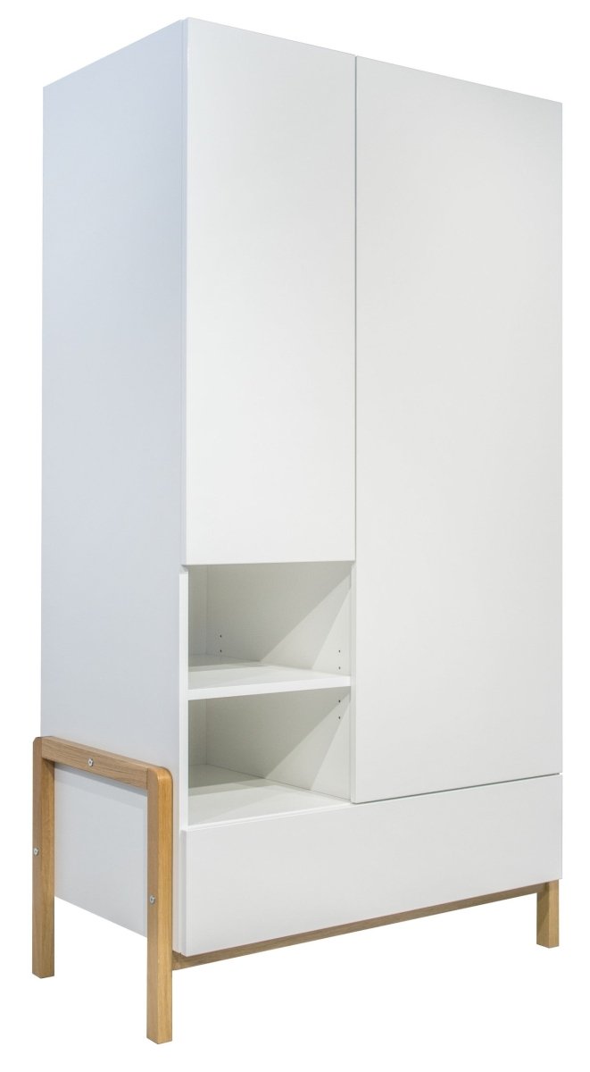 Kids' Wardrobe Victor with 2 Drawers - White & Solid Oak - Tiny Tugz™