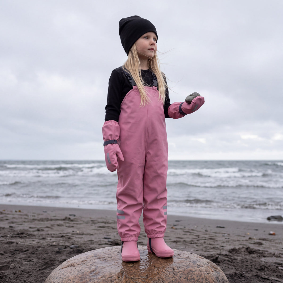 Kids’ Waterproof Rain Dungarees – Pink - Tiny Tugz™