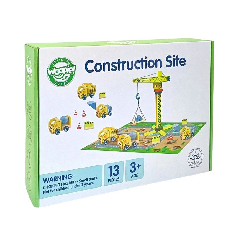 Kids Wooden Construction Play Set – XXL Crane & Vehicles - Tiny Tugz™