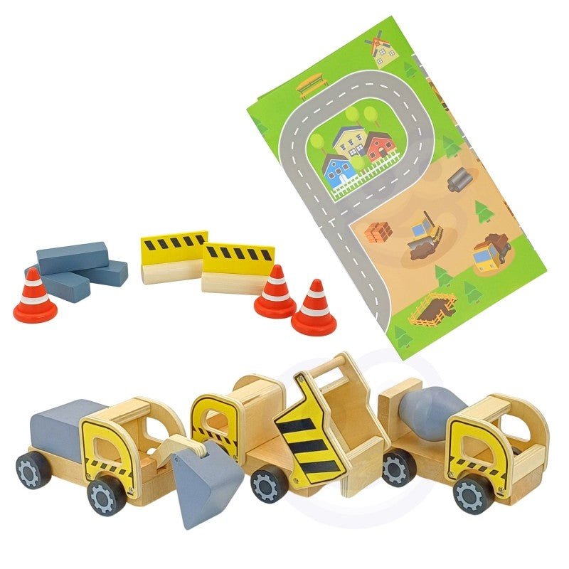 Kids Wooden Construction Play Set – XXL Crane & Vehicles - Tiny Tugz™