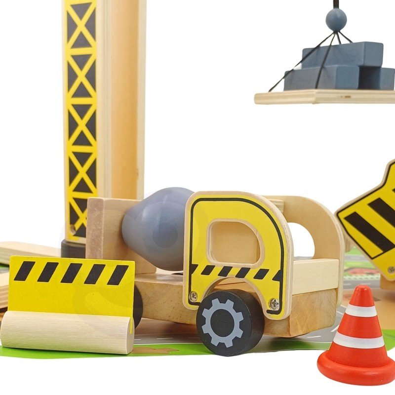 Kids Wooden Construction Play Set – XXL Crane & Vehicles - Tiny Tugz™