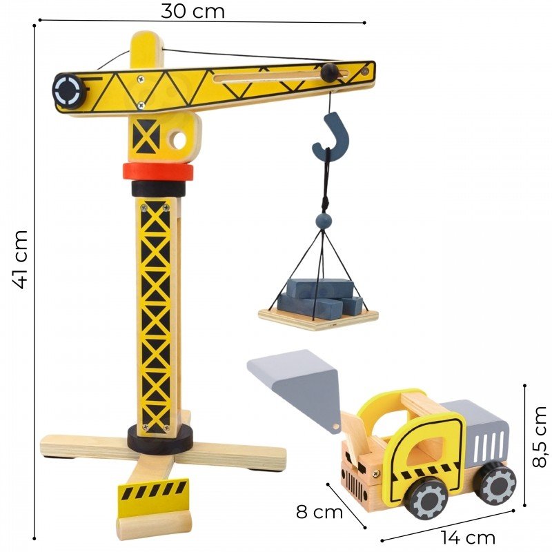 Kids Wooden Construction Play Set – XXL Crane & Vehicles - Tiny Tugz™