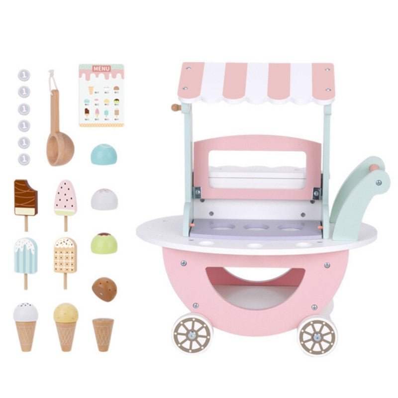 Kids Wooden Ice Cream Cart Play Set – 27 Pieces - Tiny Tugz™