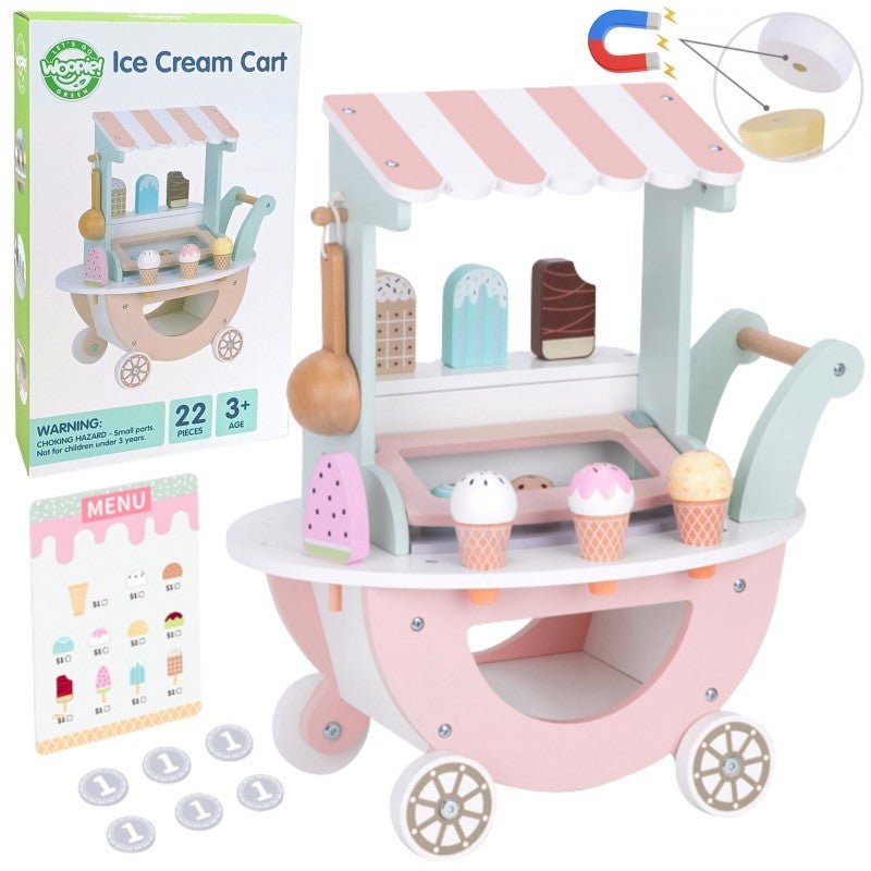 Kids Wooden Ice Cream Cart Play Set – 27 Pieces - Tiny Tugz™