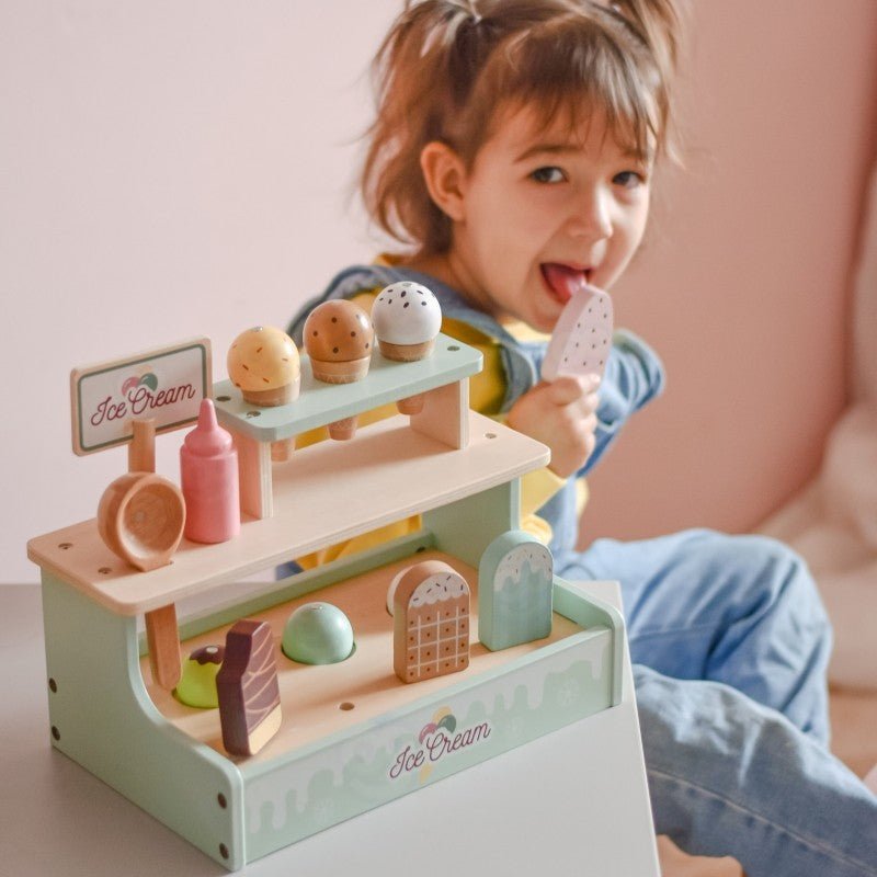 Kids Wooden Ice Cream Shop Play Set – 16 Pieces - Tiny Tugz™