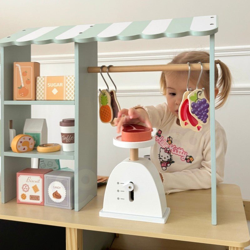 Kids Wooden Market Stall & Kitchen Shop Play Set (3-in-1) - Tiny Tugz™