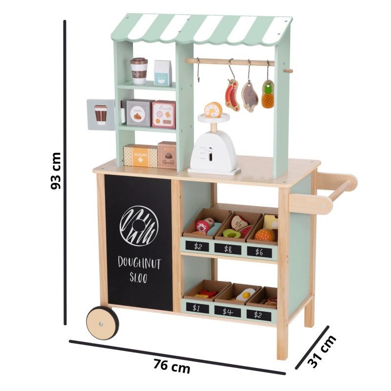 Kids Wooden Market Stall & Kitchen Shop Play Set (3-in-1) - Tiny Tugz™