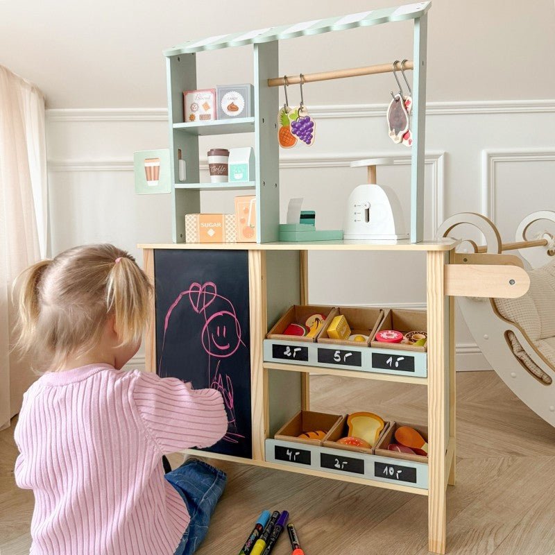 Kids Wooden Market Stall & Kitchen Shop Play Set (3-in-1) - Tiny Tugz™