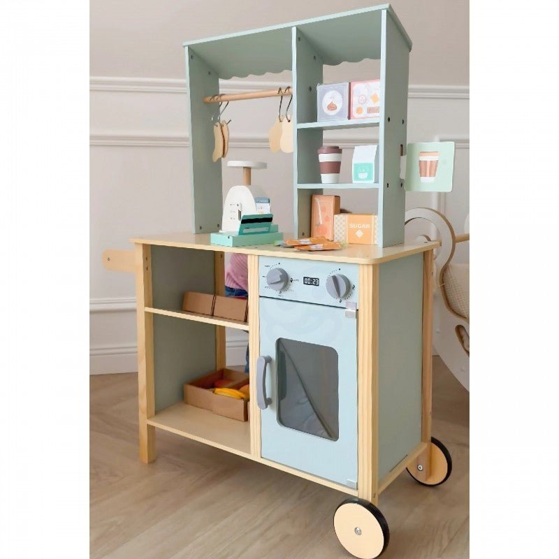 Kids Wooden Market Stall & Kitchen Shop Play Set (3-in-1) - Tiny Tugz™