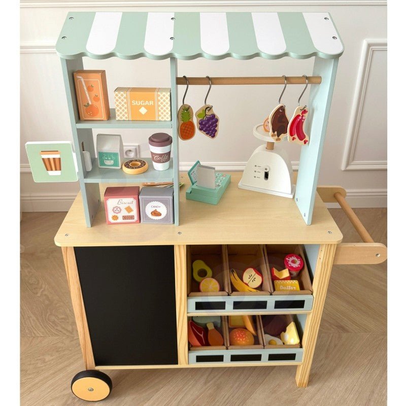 Kids Wooden Market Stall & Kitchen Shop Play Set (3-in-1) - Tiny Tugz™