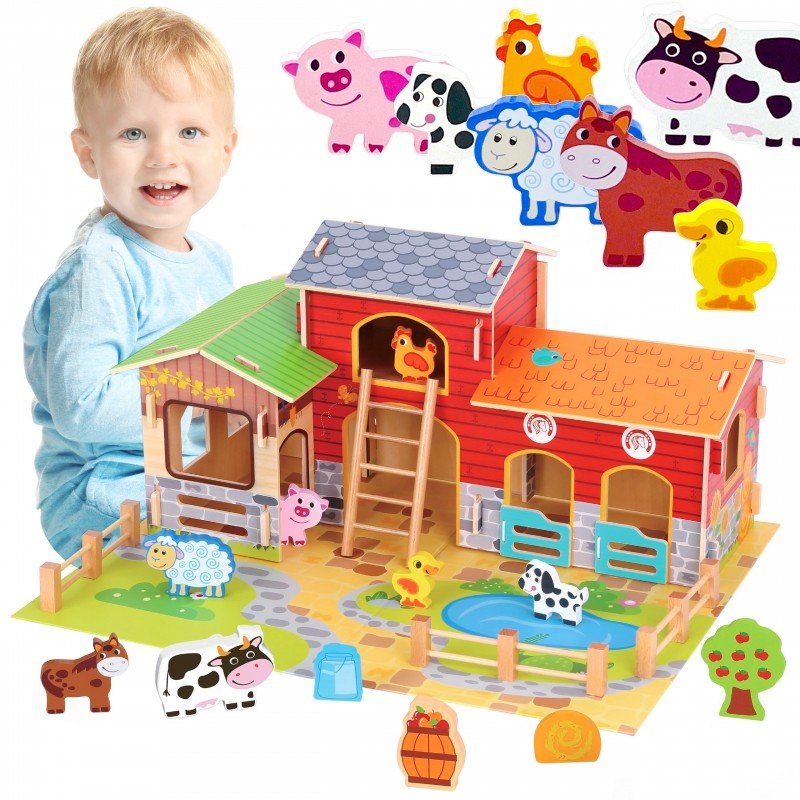 Kids Wooden Mega Farm Play Set – 18 Pieces - Tiny Tugz™