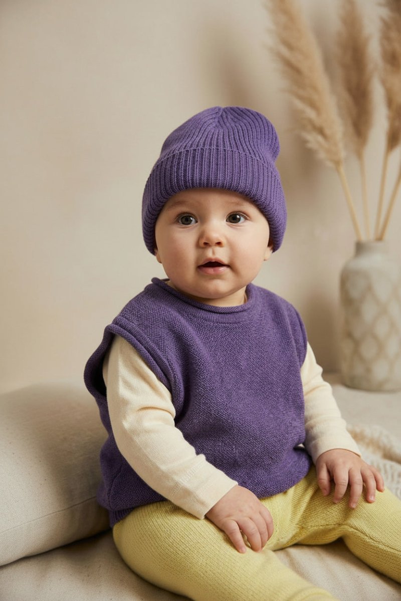Knitted Merino Wool Baby Hat - Violet - Tiny Tugz™