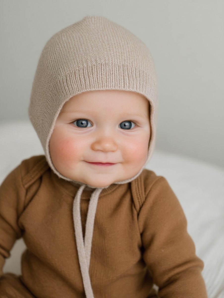 Knitted Wool Baby Bow Hat - Merino Wool - Garlic - Tiny Tugz™