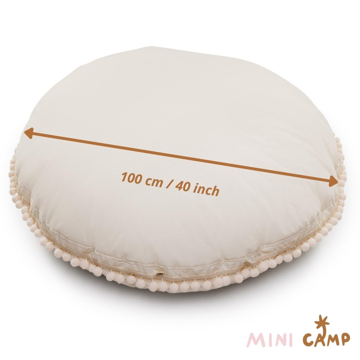 Large Kids Floor Cushion with Pompoms - Ecru - Round, 100 cm - Tiny Tugz™