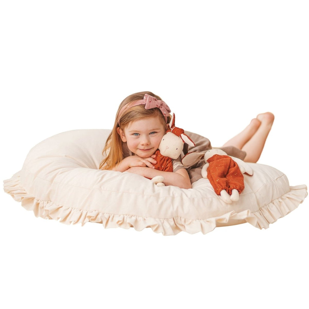 Large Kids Floor Cushion with Ruffled Edge - Ecru - Round, 100 cm - Tiny Tugz™