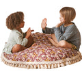 Large Kids Floor Cushion with Tassels - Burgundy Floral - Round, 100 cm - Tiny Tugz™