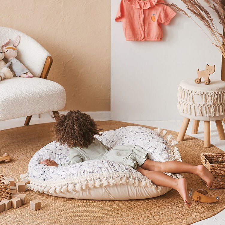 Large Kids Floor Cushion with Tassels - Forest Animal - Round, 100 cm - Tiny Tugz™