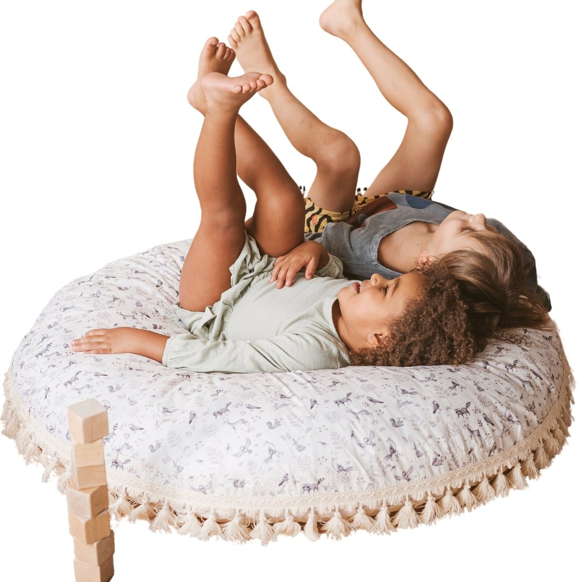 Large Kids Floor Cushion with Tassels - Forest Animal - Round, 100 cm - Tiny Tugz™