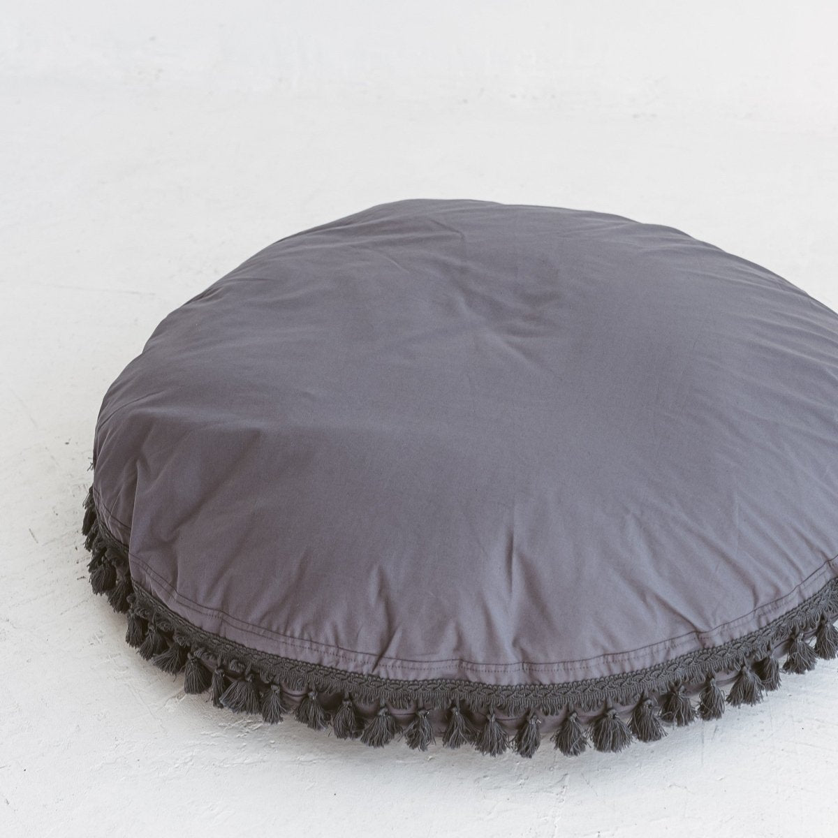 Large Kids Floor Cushion with Tassels - Grey - Round, 100 cm - Tiny Tugz™