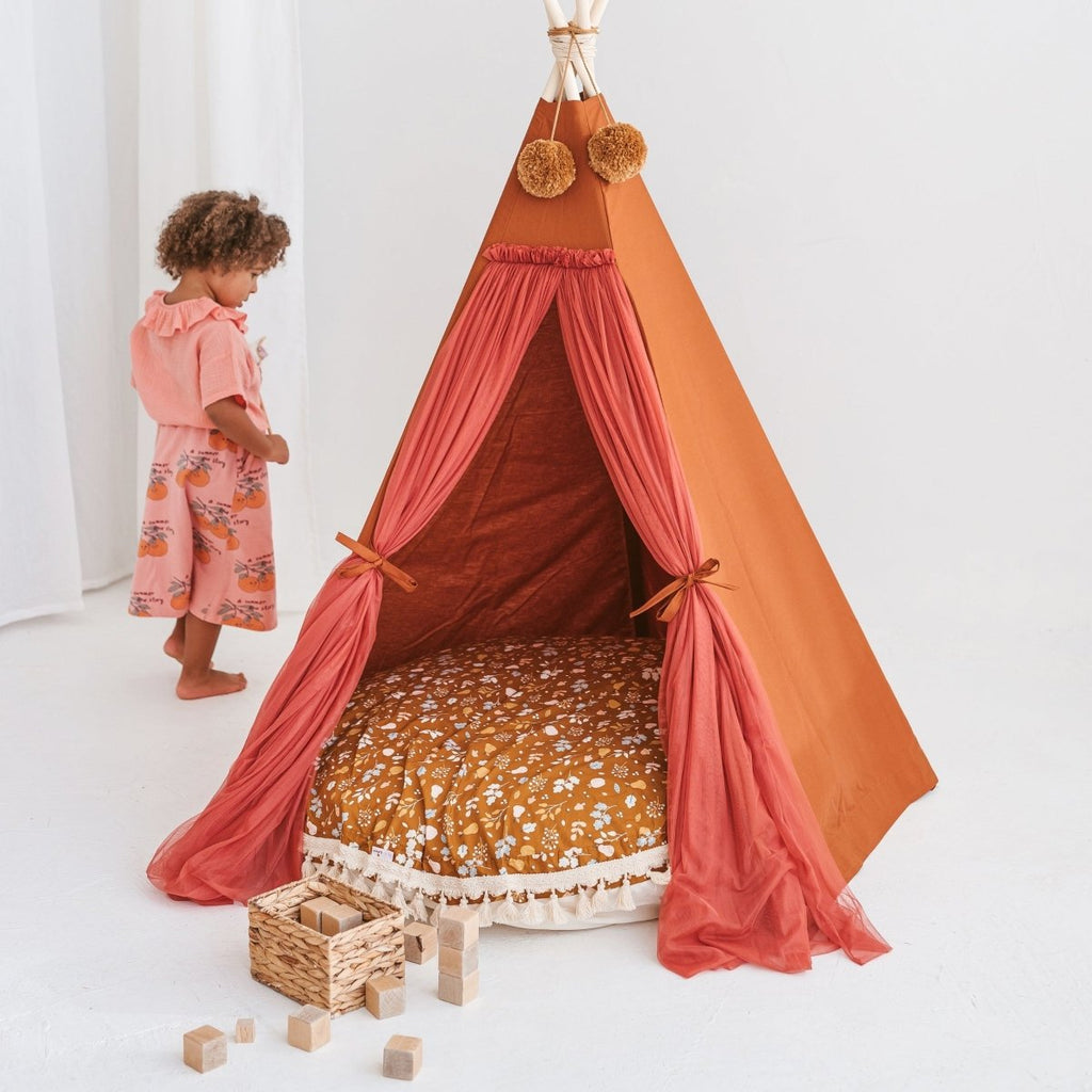 Large Kids Floor Cushion with Tassels - Plant Pattern - Round, 100 cm - Tiny Tugz™