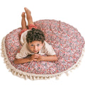 Large Kids Floor Cushion with Tassels - Rose Floral - Round, 100 cm - Tiny Tugz™