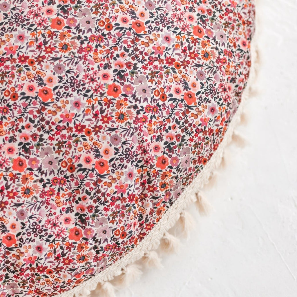 Large Kids Floor Cushion with Tassels - Rose Floral - Round, 100 cm - Tiny Tugz™