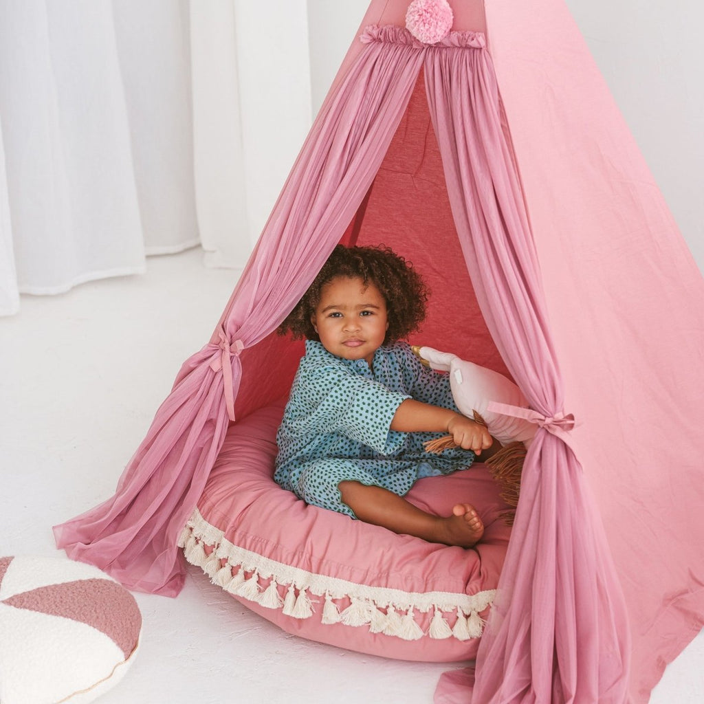 Large Kids Floor Cushion with Tassels - Rose - Round, 100 cm - Tiny Tugz™