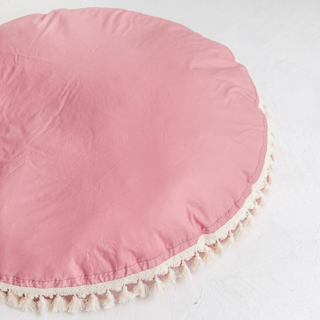 Large Kids Floor Cushion with Tassels - Rose - Round, 100 cm - Tiny Tugz™