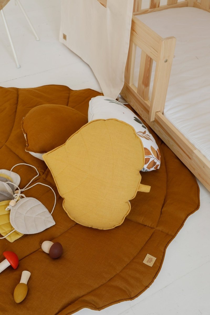 Leaf Play Mat (Caramel) – Cotton & Linen, Handmade - Tiny Tugz™