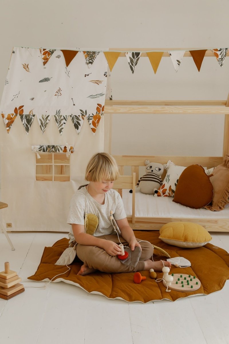 Leaf Play Mat (Caramel) – Cotton & Linen, Handmade - Tiny Tugz™
