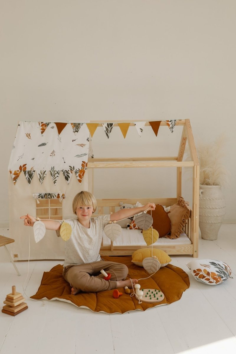Leaf Play Mat (Caramel) – Cotton & Linen, Handmade - Tiny Tugz™
