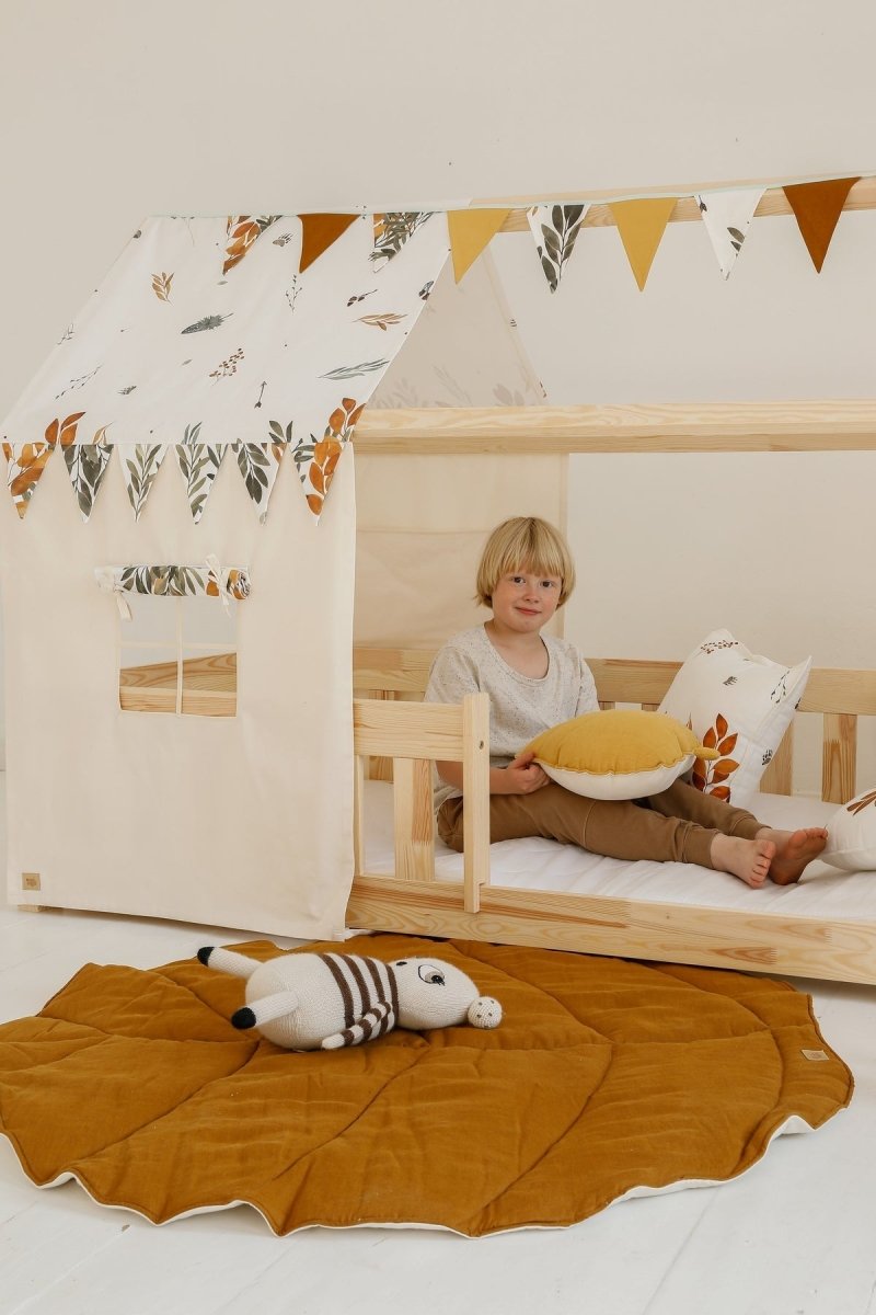 Leaf Play Mat (Caramel) – Cotton & Linen, Handmade - Tiny Tugz™