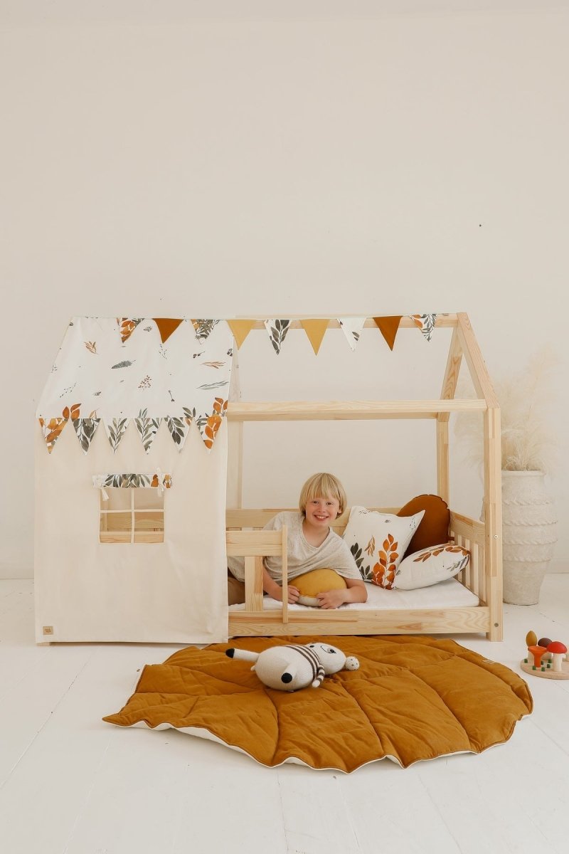Leaf Play Mat (Caramel) – Cotton & Linen, Handmade - Tiny Tugz™