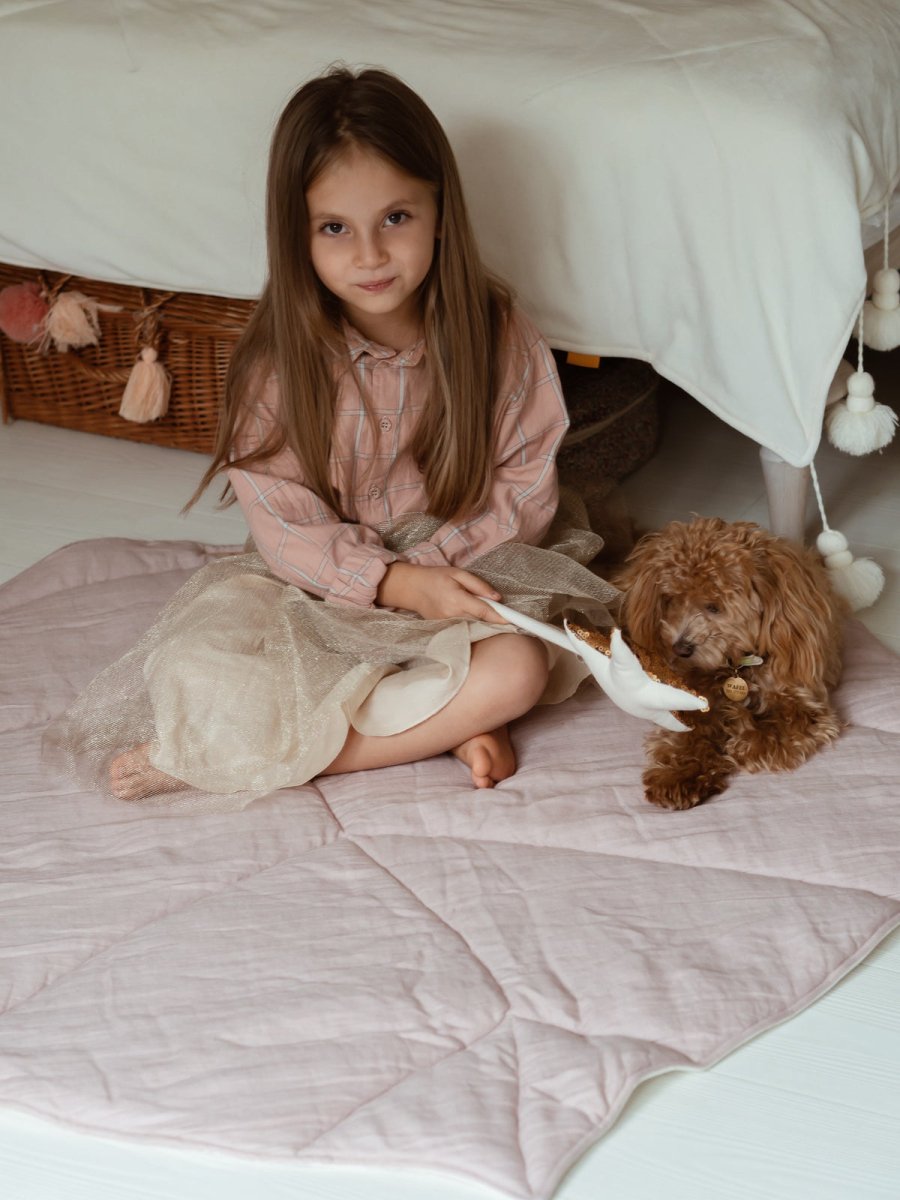 Leaf Play Mat (Powder Pink) – Cotton & Linen, Handmade - Tiny Tugz™