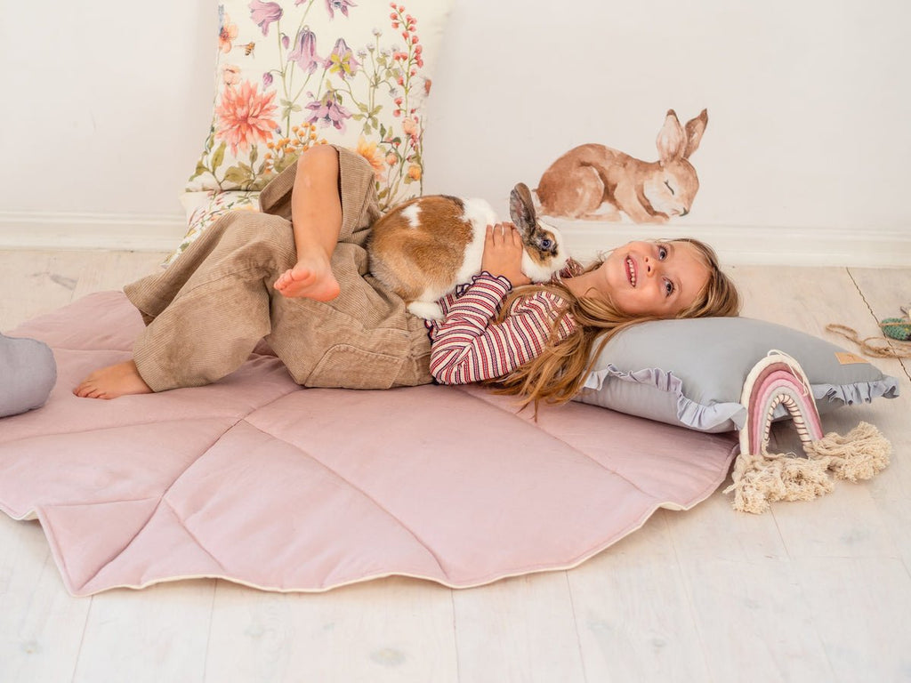 Leaf Play Mat (Powder Pink) – Cotton & Linen, Handmade - Tiny Tugz™