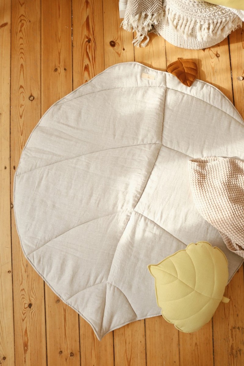 Leaf Play Mat (Sand) – Cotton & Linen, Handmade - Tiny Tugz™