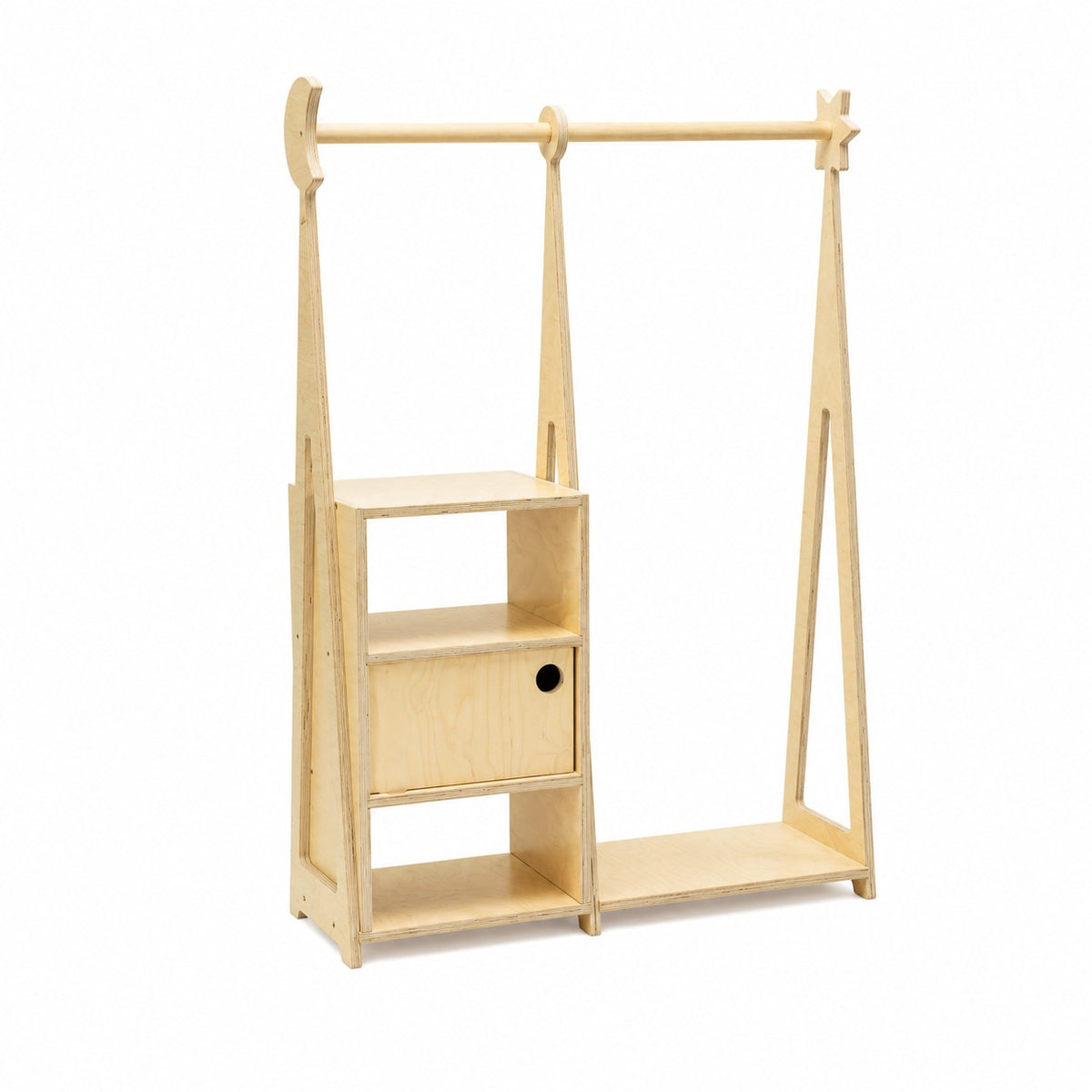 Kids Montessori wardrobe in natural birch plywood, closed view
