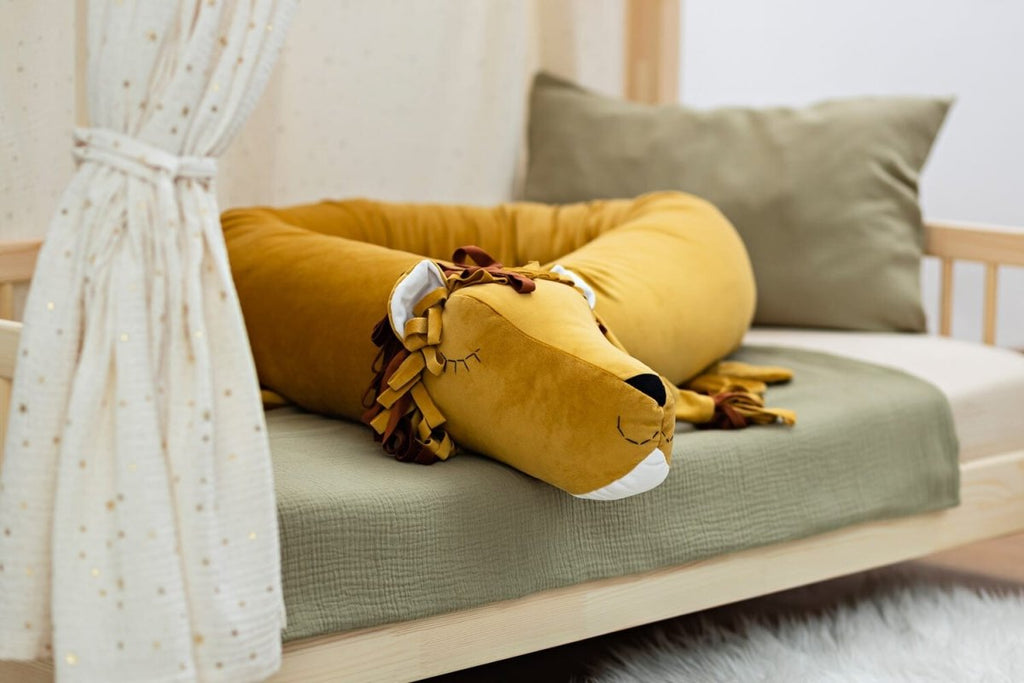 Leo Lion Cuddle Pillow & Bed Wall Bumper - Velvet, 210 cm (Mustard) - Tiny Tugz™