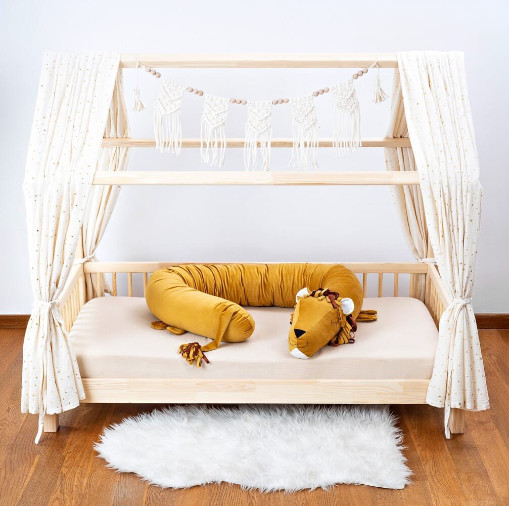 Leo Lion Cuddle Pillow & Bed Wall Bumper - Velvet, 210 cm (Mustard) - Tiny Tugz™