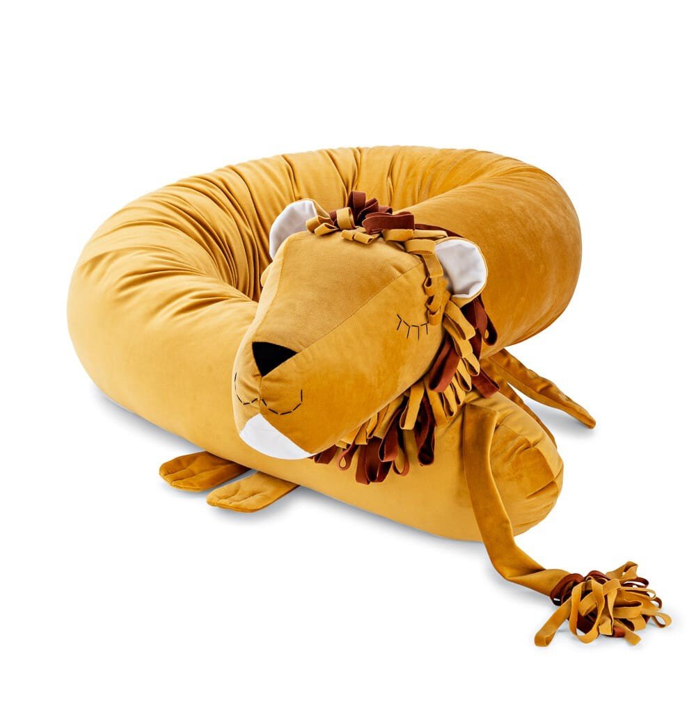 Leo Lion Cuddle Pillow & Bed Wall Bumper - Velvet, 210 cm (Mustard) - Tiny Tugz™