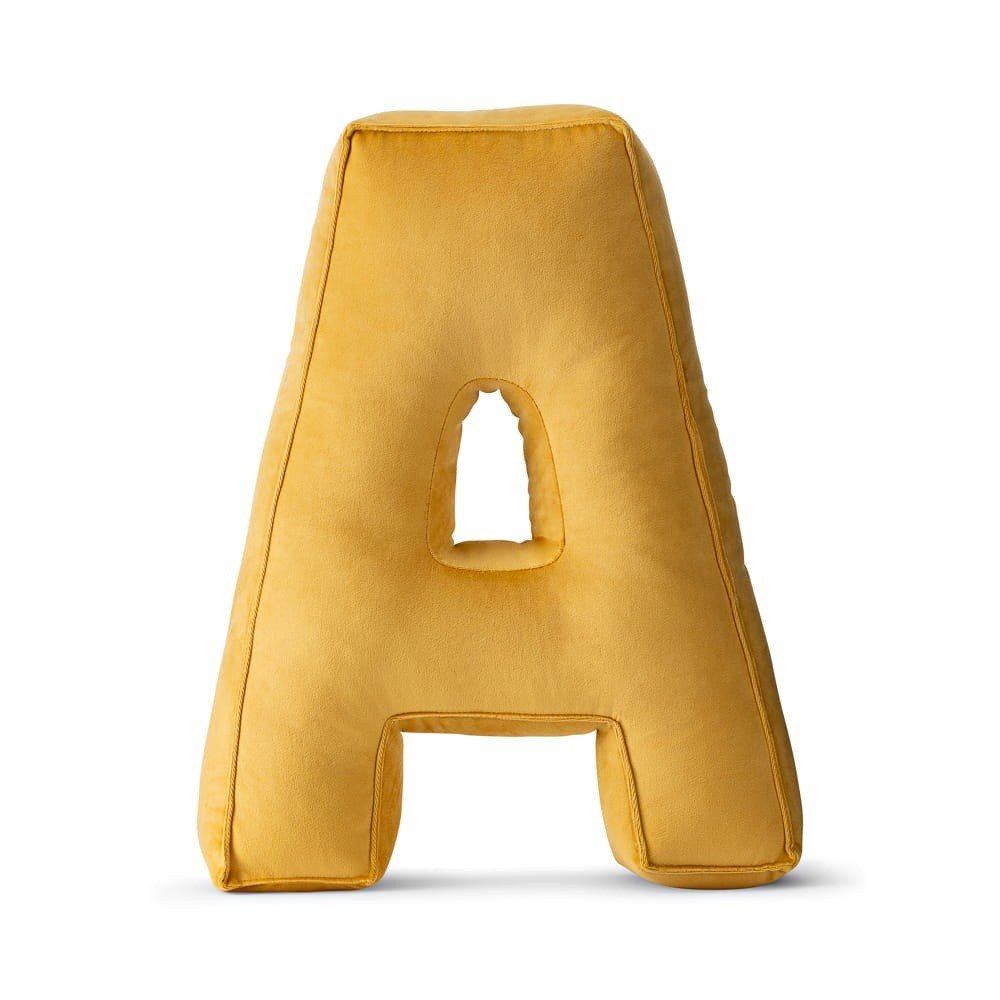 Letter A Velvet Pillow - Decorative Cushion, 30 cm (Yellow) - Tiny Tugz™