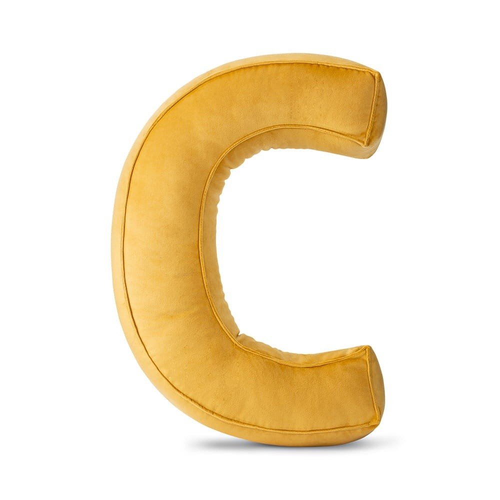 Letter C Velvet Pillow - Decorative Cushion, 30 cm (Yellow) - Tiny Tugz™