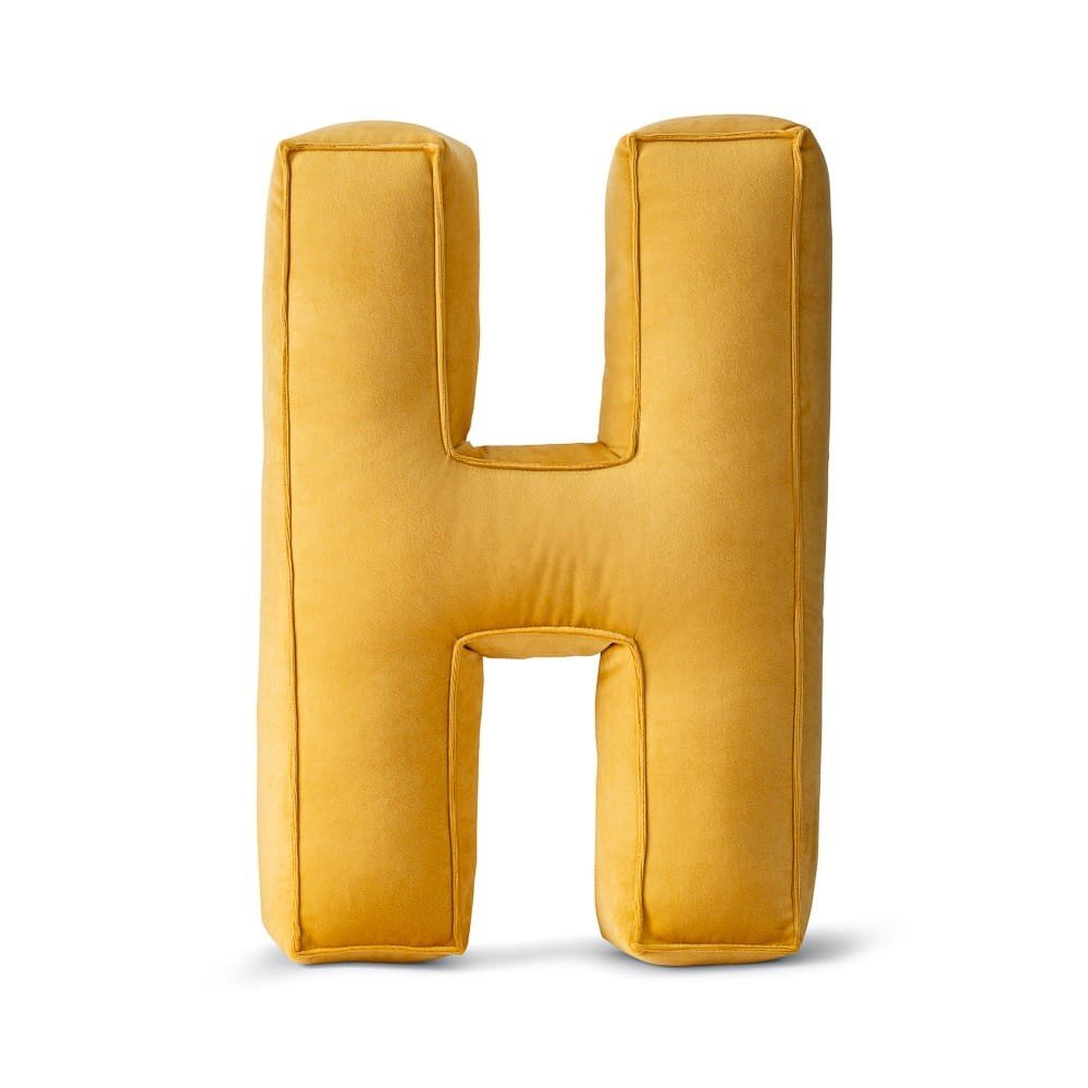 Letter H Velvet Pillow - Decorative Cushion, 30 cm (Yellow) - Tiny Tugz™